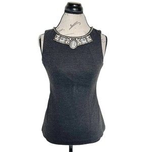 Cabi Womens Blouse  Size 2 Top Sleeveless Necklace Neckline Sequins Pearl Gray